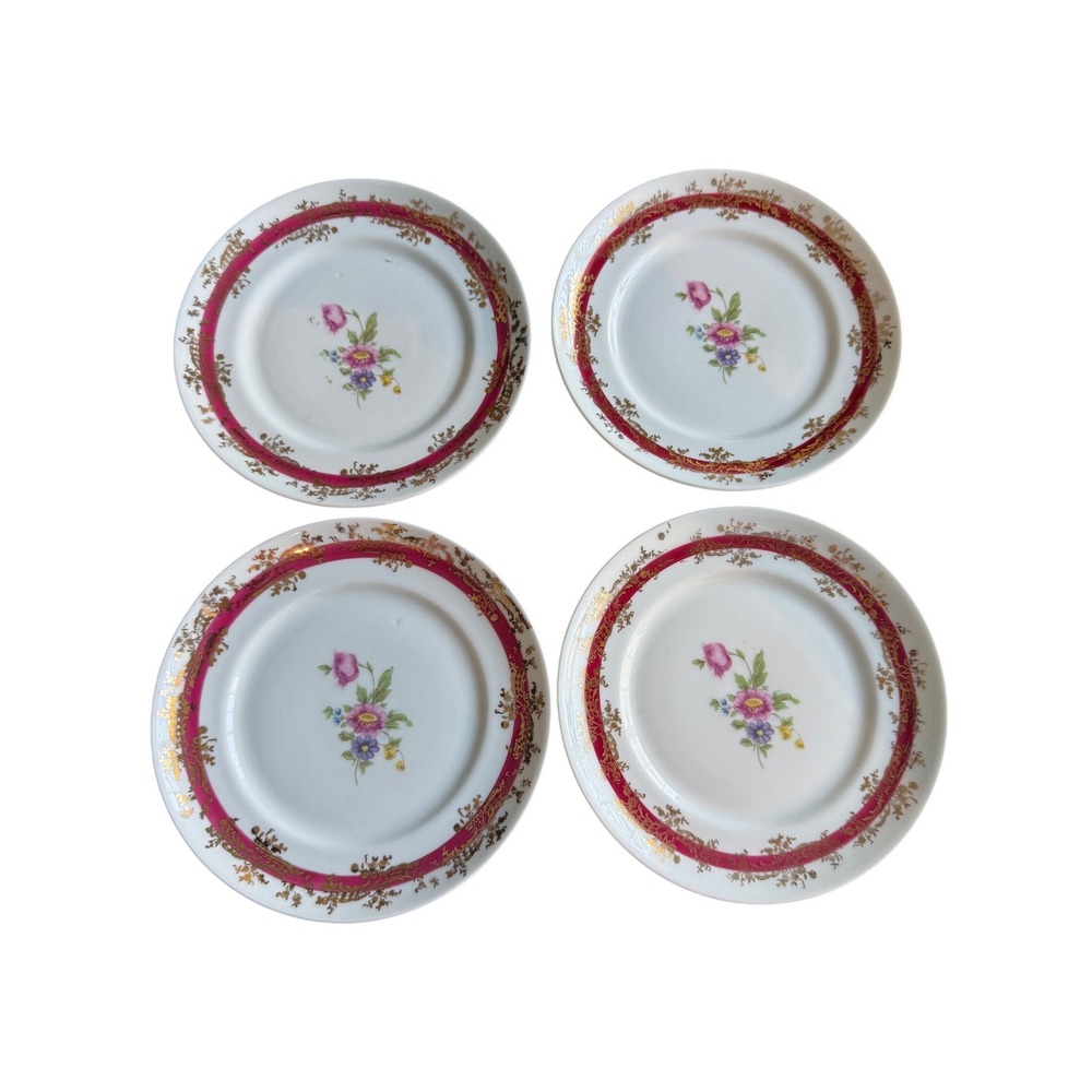 Schmidt Brazil Porcelain Bread Plate Set of 4 Floral and Gilded Borders 6"